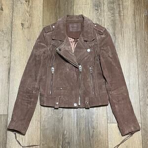 Blank NYC Coffee Bean 100% Suede Leather Fringe Moto Jacket Xs Hipster Boho